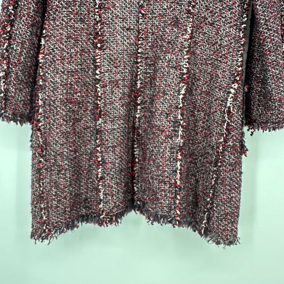 ZARA Long Tweed Jacket Open Front Fringe Trim Military Style Coat Blogger Fav - Picture 10 of 11